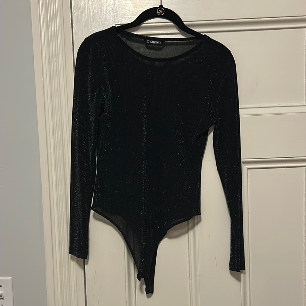 Shein Shimmery Black Long Sleeve Bodysuit